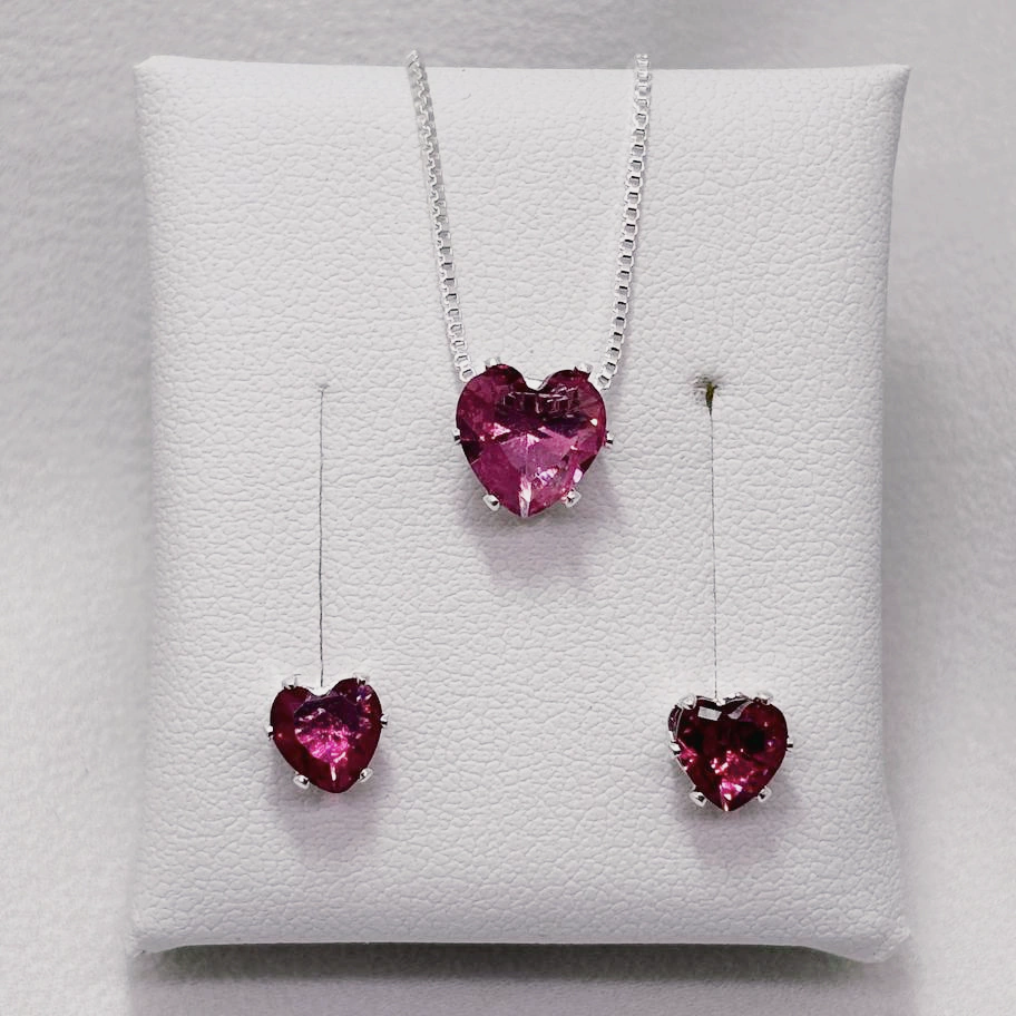 Conjunto de Colar e Brincos de Coração Rosa — foto 1
