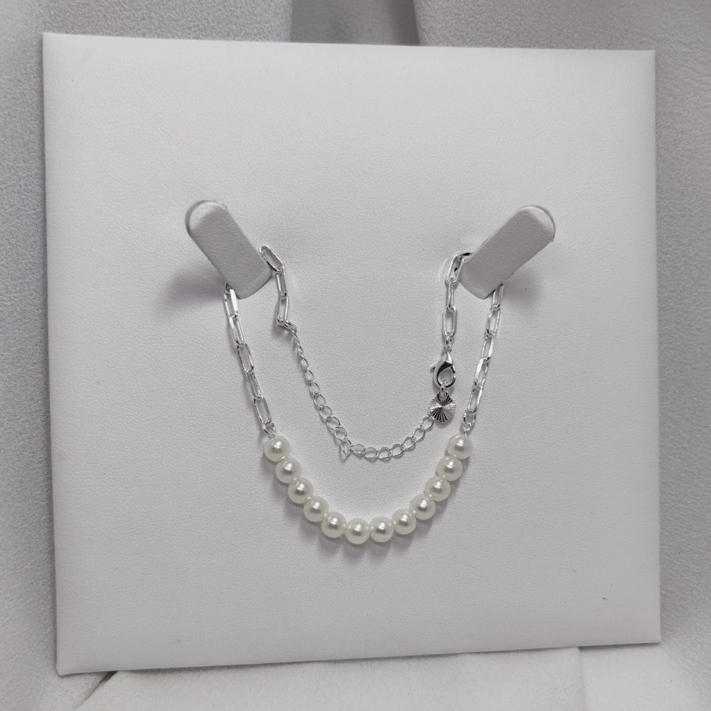 Pulseira de Pérolas com Corrente Elo em Prata — foto 1